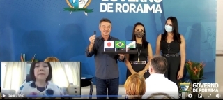 Cônsul-geral participando do evento remotamente *Fotos/Página oficial do Governo do Estado de Roraima no Facebook